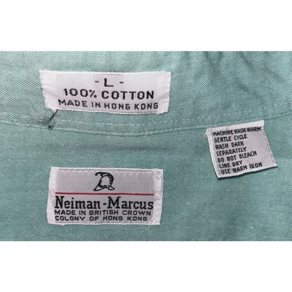 Neiman-Marcus Men's Large 100% Cotton Pale Green Short Sleeve Button Up Shirt - Picture 5 of 9